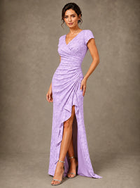 V-Neck Floral Jacquard Mother of the Bride Dress with Slit
