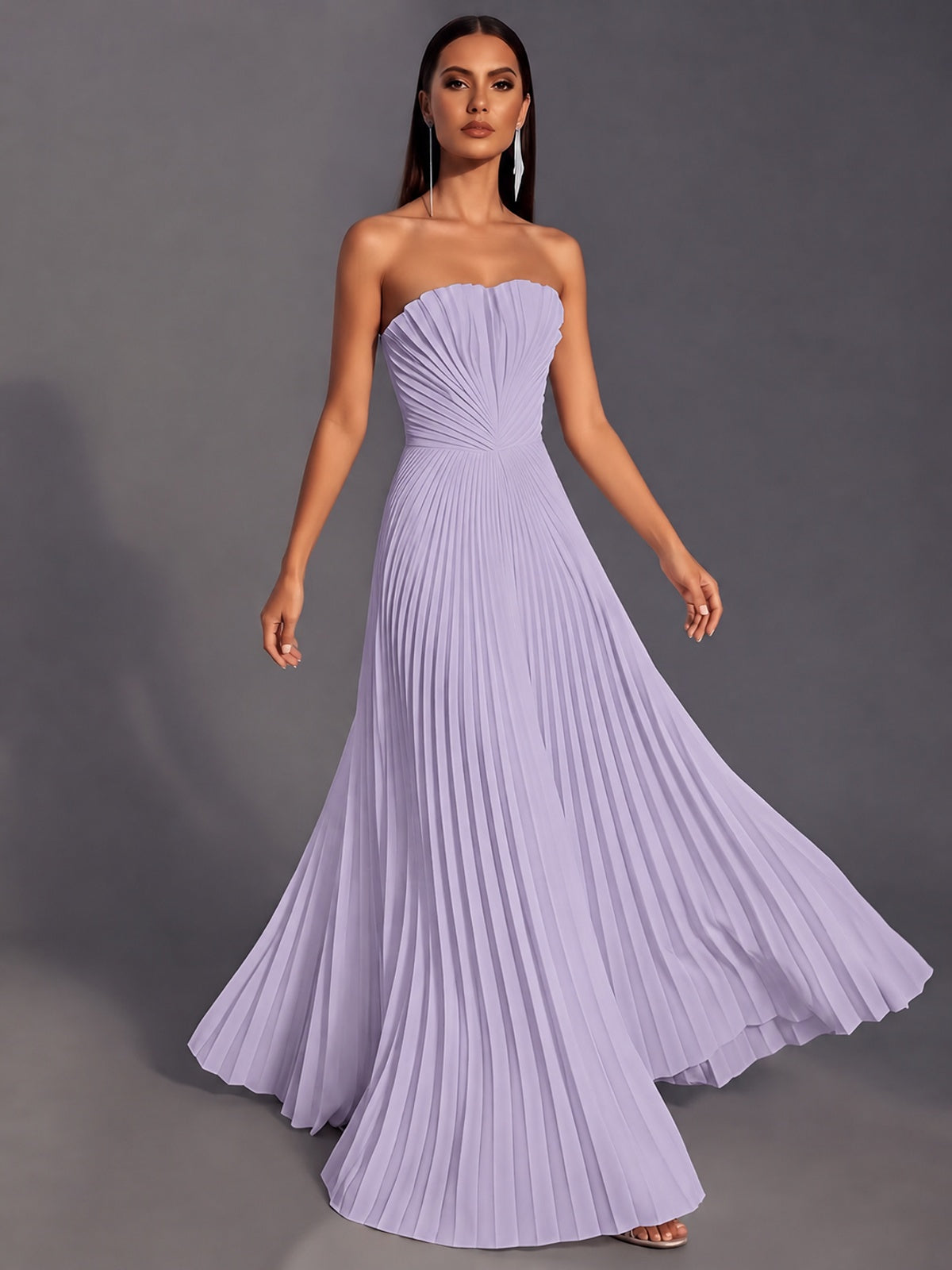 Strapless A-line Long Pleated Satin Prom Dress