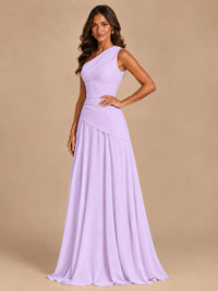 One Shoulder Prom Dress A-line Ruched Women Wedding Formal Gowns