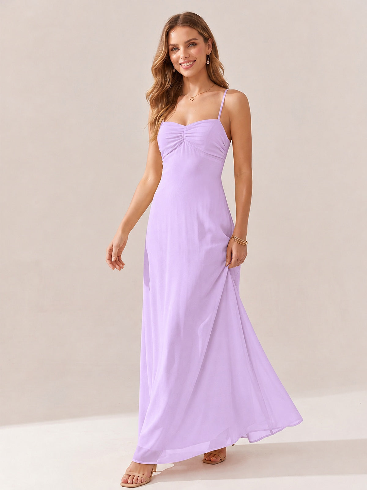 JOVELLEE Yellow Sweetheart Ruched Bust Chiffon Maxi Dress