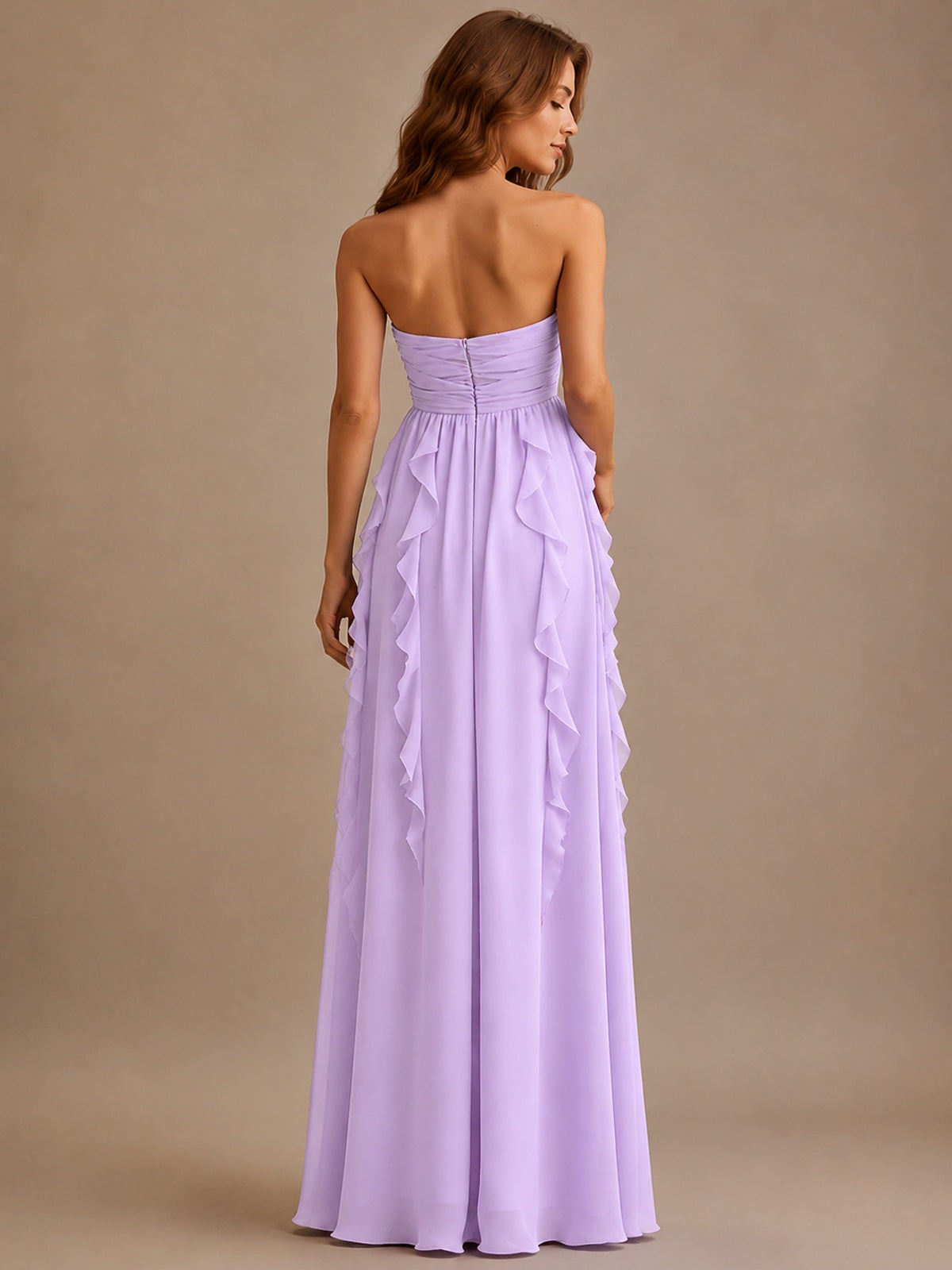 Srapless Sweetheart Chiffon Prom Dress Ruffle Formal Evening Gown