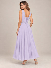 Dusty Blue Floral Lace Chiffon Mother of the Bride Dress with Jacket