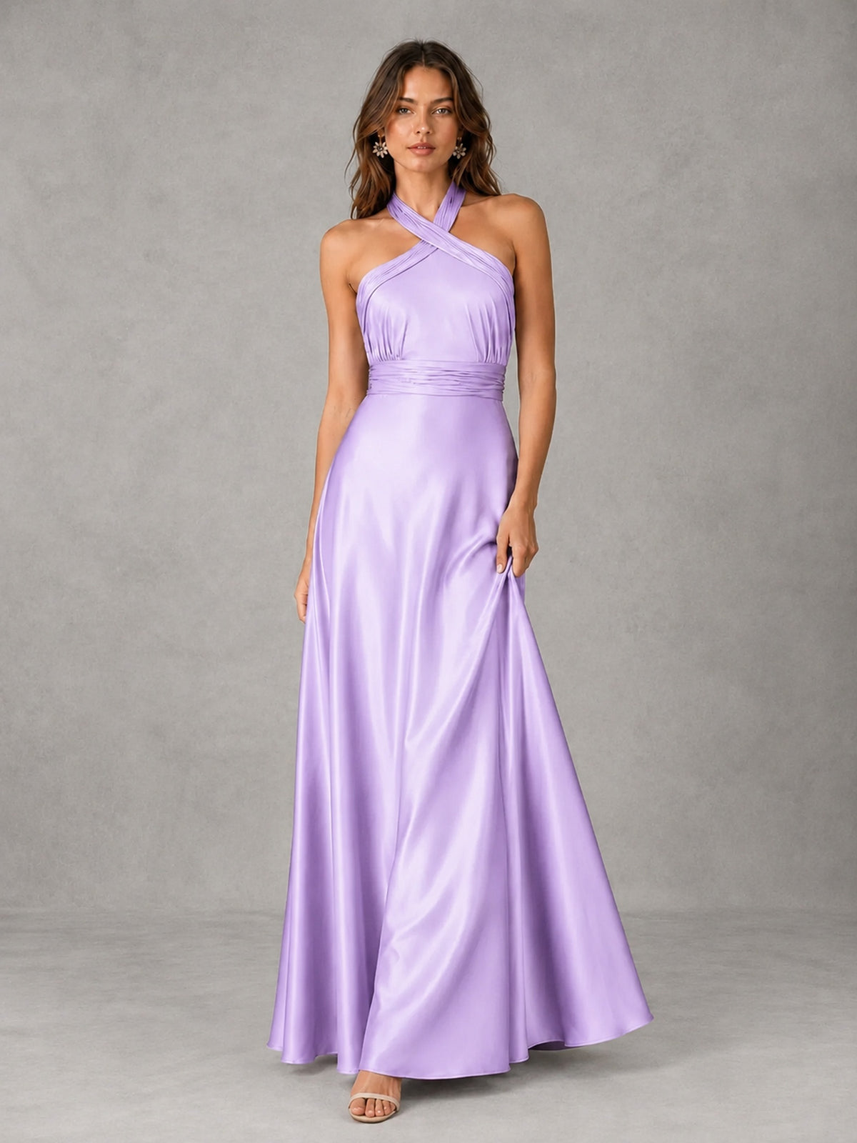 Sage Green Satin A-Line Bridesmaid Dress with Halter Neck
