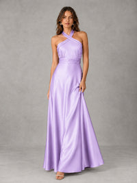 Sage Green Satin A-Line Bridesmaid Dress with Halter Neck