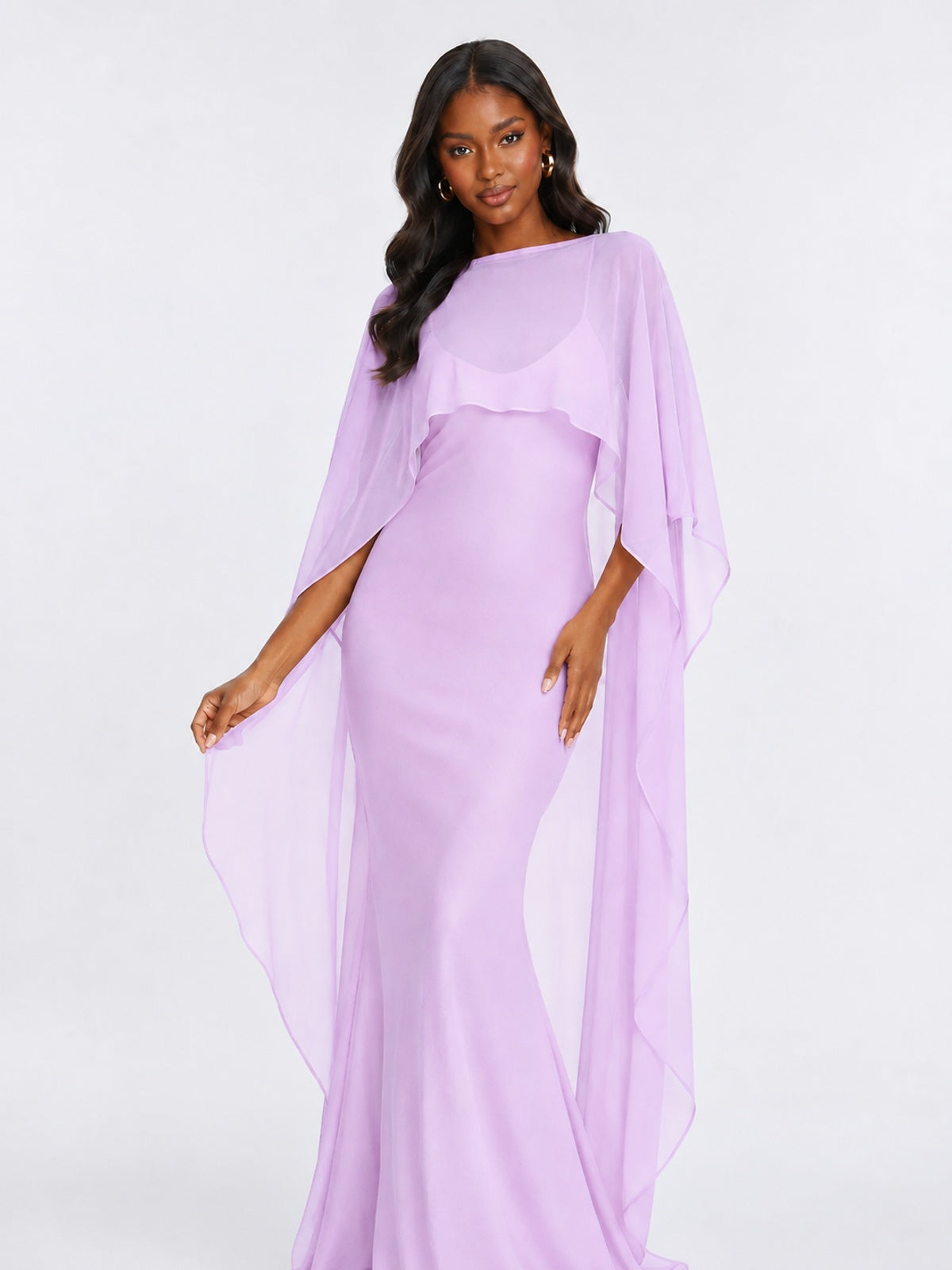 Satin Cape Prom Dresses Meramid Maxi Dress