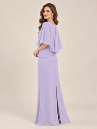Cape Sleeve Mother of the Bride Dress with Asymmetrical Overlay