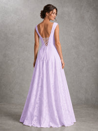 Blush Pink Lace Applique A-Line Bridesmaid Dress