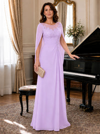 Elegant Applique Chiffon Mother of the Bride Dress with Cape Sleeves