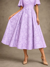 V-Neck Floral Jacquard Tea-Length Mother of the Bride Dress