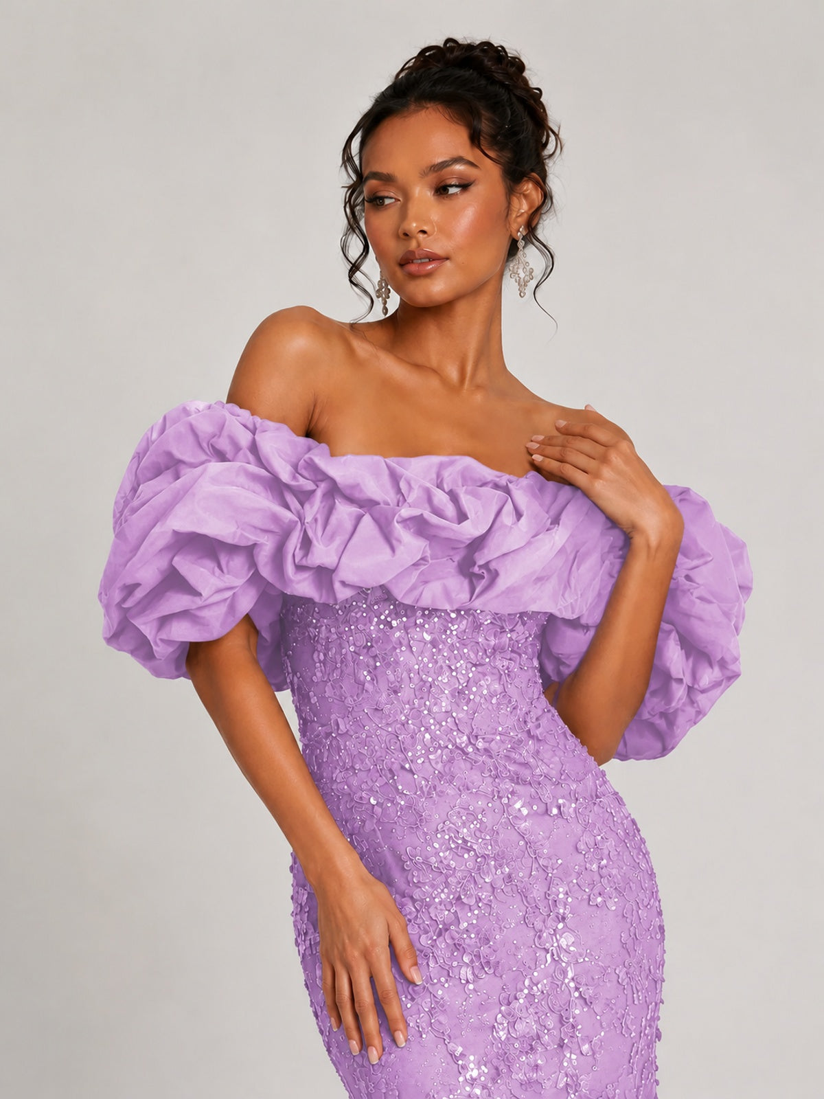Sequin Off-Shoulder Ruffle Mermaid Prom Dress