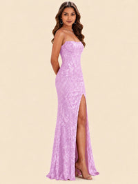 Sequin Lace Appliques Mermaid Prom Dress Spaghetti Strap Formal Gowns with Slit