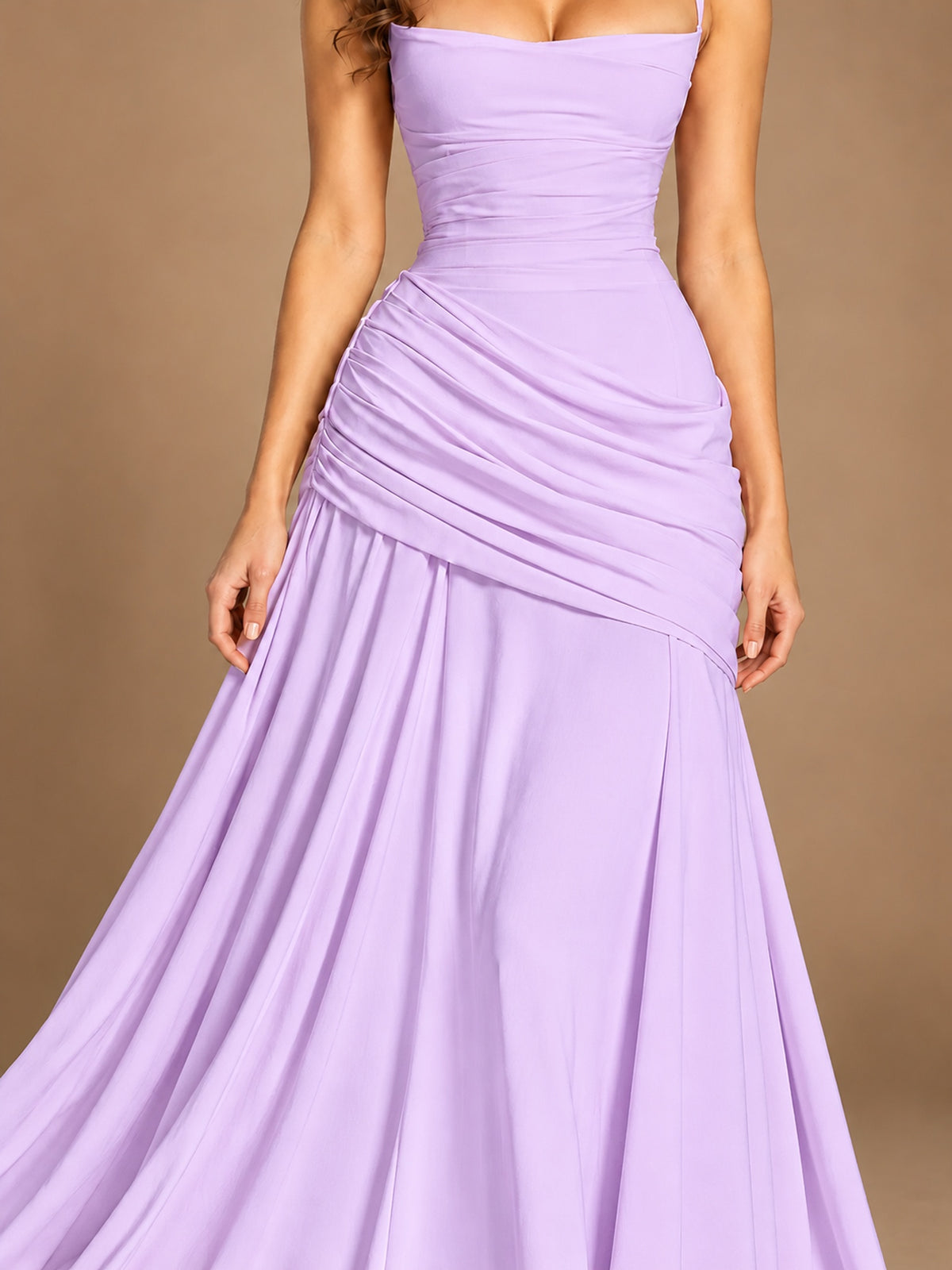 Butter Yellow Square Neck Ruched A-Line Prom Dress