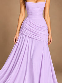 Butter Yellow Square Neck Ruched A-Line Prom Dress