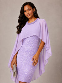Floral Sheath Mother of the Bride Dress with Cape Overlay
