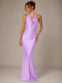 Olive Green Halter Satin Mermaid Maxi Dress