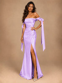 Off The Shuolder Satin Prom Dress Slit Mermaid Formal Gowns