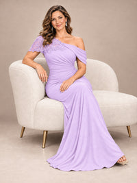 One Shoulder Chiffon Mother of The Bride Dress