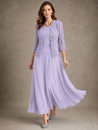 2-Piece Chiffon Mother of the Bride Dress with Lace Jacket