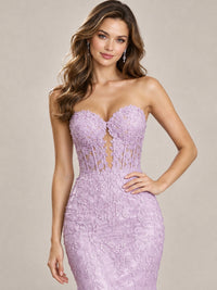 Strapless Corset Mermaid Prom Dress with Floral Lace Appliqué