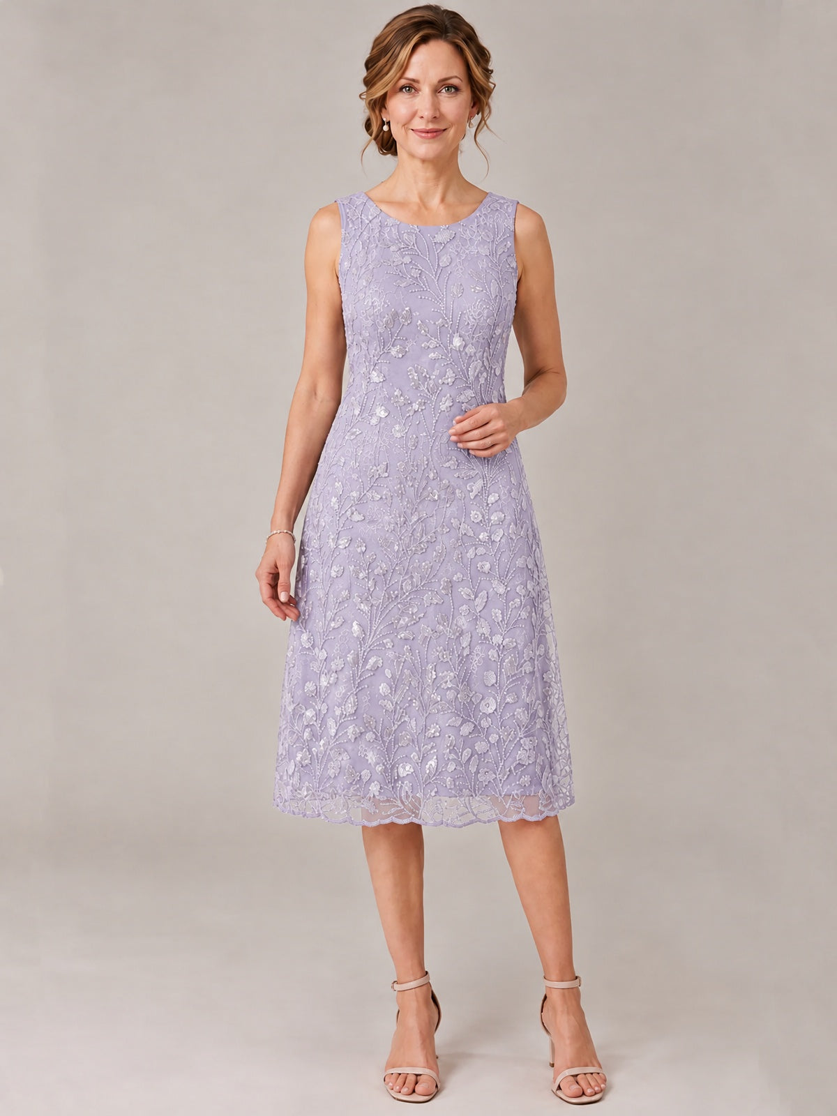 Tea Length Sequin Lace Mother of The Bride Dress with Chiffon Jacket