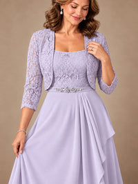 Blush Pink A-Line Mother of the Bride Dress with Lace Jacket and Ruffles