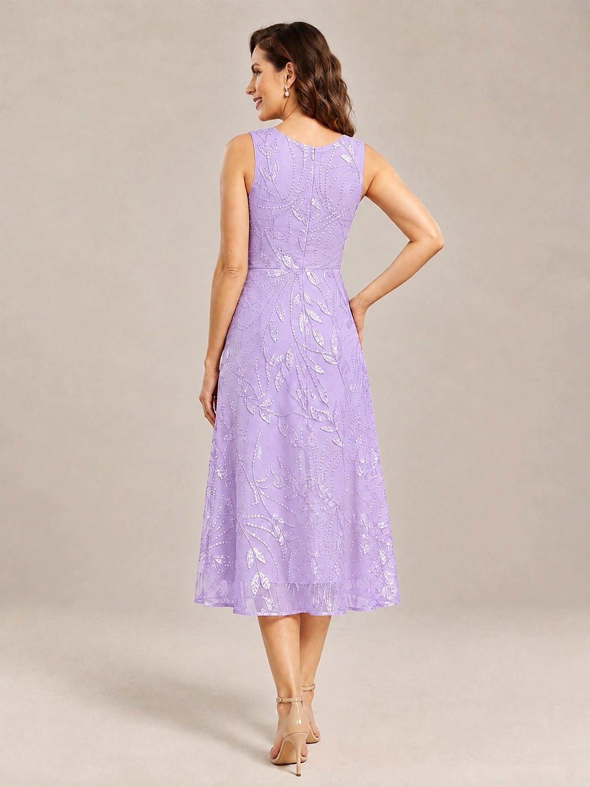 Tea Length Sequin Lace Mother of the Bride Dress with Chiffon Jacket