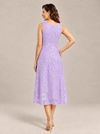Tea Length Sequin Lace Mother of the Bride Dress with Chiffon Jacket