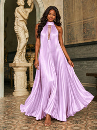 Rust Orange Pleated Halter Neck Maxi Dress