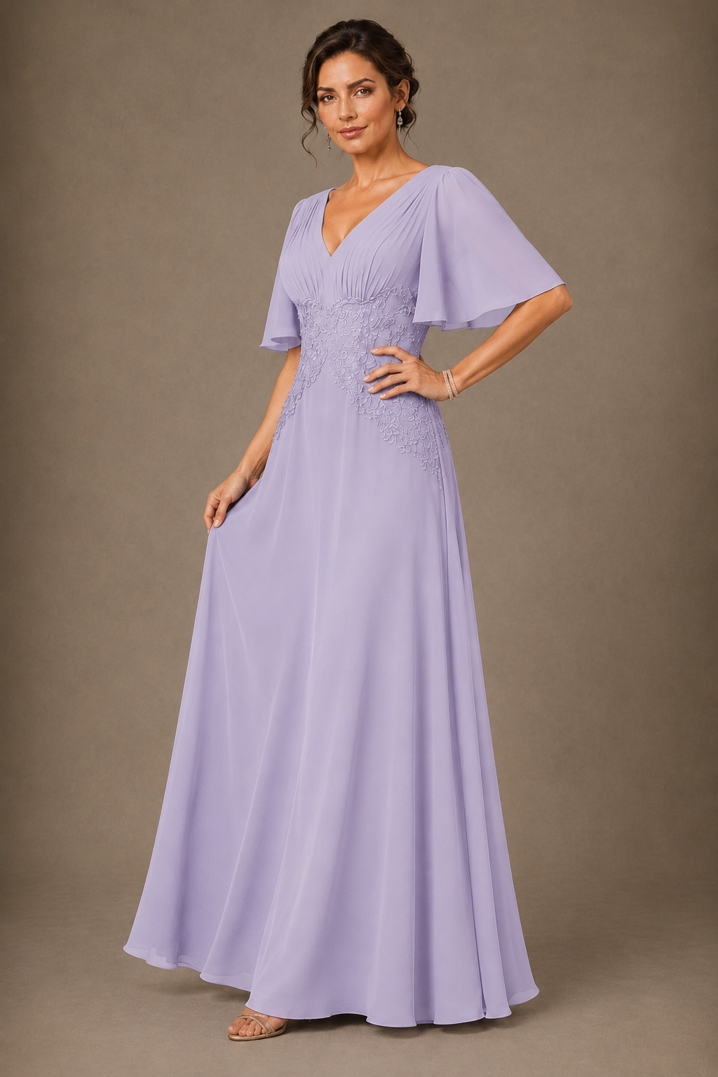 A-Line Chiffon Mother of the Bride Dress with Applique