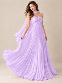 Sweetheart Neckline Pleated Prom Dress Strapless A-line Formal Dress with Flowy Scarf