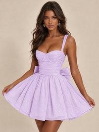 Sweetheart Glitter Tulle Puffy Mini Dress with Bow