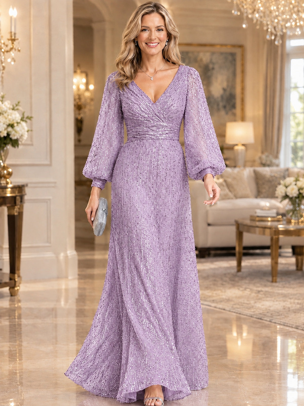 Sparkle Sequin Mother of The Bride Dresses with Long Sleeves