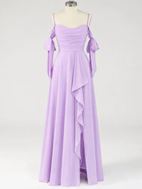 A-Line Ruffles Chiffon Bridesmaid Dress with Slit