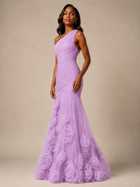Blush Pink One Shoulder 3D Floral Mermaid Prom Dress
