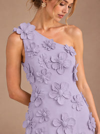 Sage Green One Shoulder Satin Formal Maxi Dress with 3D Floral