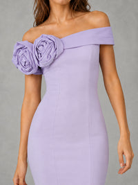 Blush Pink Off Shoulder Mermaid Bridesmaid Dress with Floral Rosette