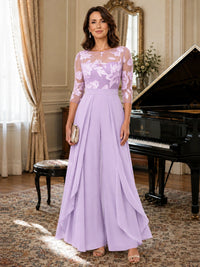Lace Applique Wide-Leg Chiffon Mother of the Bride Jumpsuit