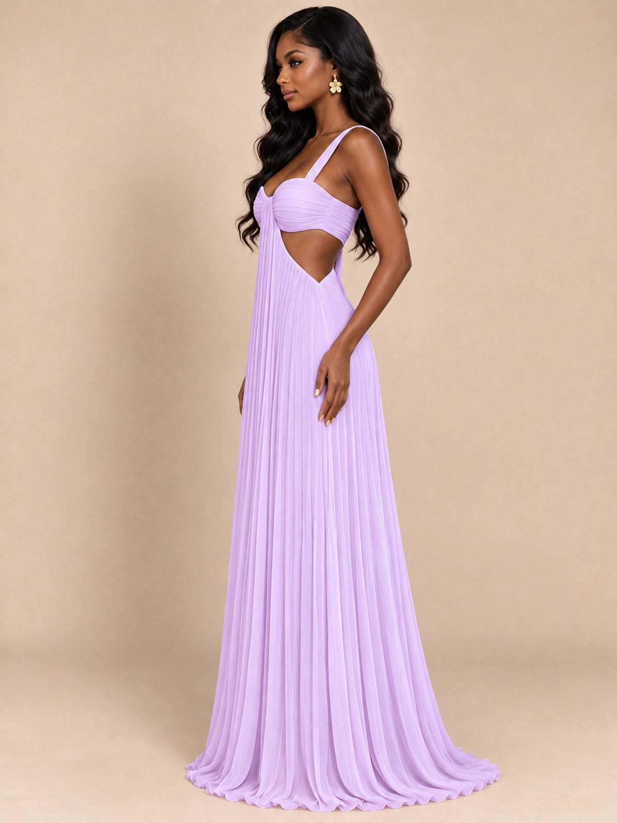 Butter Yellow Pleated Cutout Maxi Dress