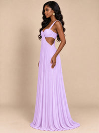 Butter Yellow Pleated Cutout Maxi Dress