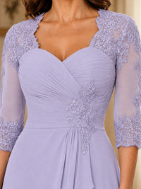 Chiffon Lace Applique Mother of the Bride Dress with 3/4 Sleeves