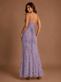 Floral Applique Mermaid Formal Dress with Lace-Up Back