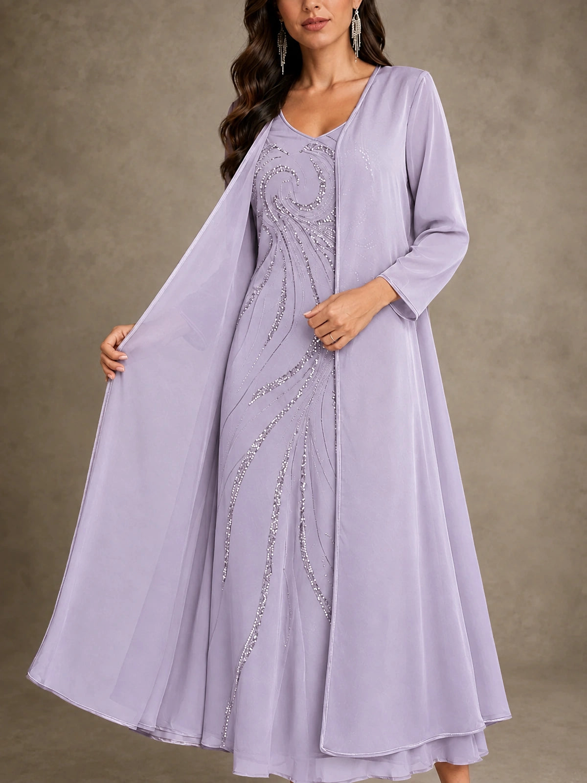 Sequin Chiffon Mother of the Bride Dress with Jacket