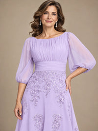 A-Line Mother of the Bride Dress with Sheer Puff Sleeves