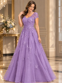 Lace Appliques A-line Mother of The Bride Dresses with Short Sleeves