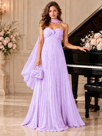 Sweetheart Neckline Pleated Prom Dress Strapless A-line Formal Dress with Flowy Scarf
