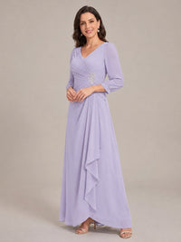 V-Neck Pleated Chiffon Mother of the Bride Dress with Flutter Sleeves