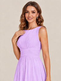 A-line Sleeveless Rucehd Chiffon Bridesmaid Dress with High Slit