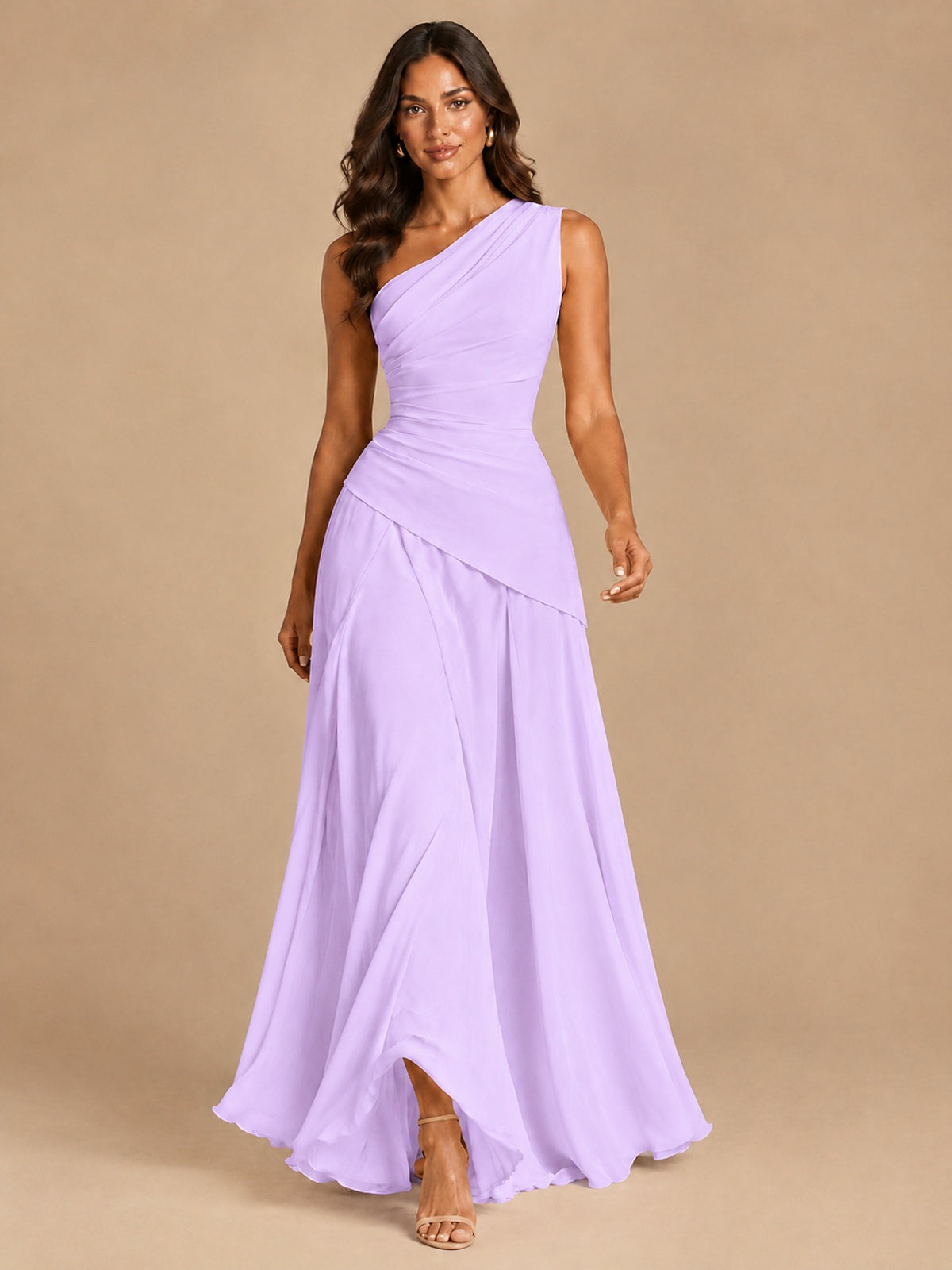 One Shoulder Prom Dress A-line Ruched Women Wedding Formal Gowns
