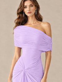 Elegant Draped Off Shoulder Ruched Mermaid Chiffon Formal Evening Gown