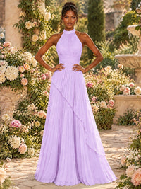 Wrap Pleated Prom Dress Halter A-line Chiffon Formal Wedding Dress